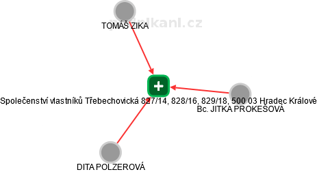 Společenství vlastníků Třebechovická 827/14, 828/16, 829/18, 500 03 Hradec Králové - náhled vizuálního zobrazení vztahů obchodního rejstříku
