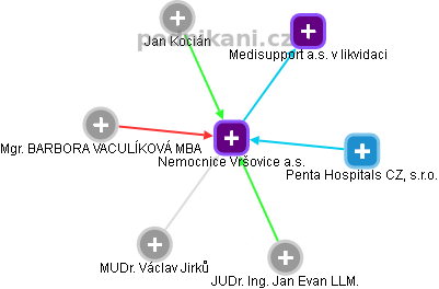 Nemocnice Vršovice a.s. - náhled vizuálního zobrazení vztahů obchodního rejstříku
