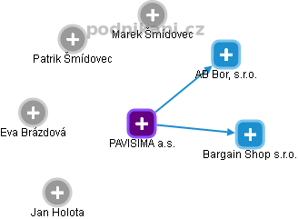 PAVISIMA a.s. - náhled vizuálního zobrazení vztahů obchodního rejstříku