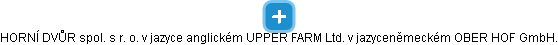 HORNÍ DVŮR spol. s r. o. v jazyce anglickém: UPPER FARM Ltd. v jazyceněmeckém: OBER HOF GmbH. - náhled vizuálního zobrazení vztahů obchodního rejstříku