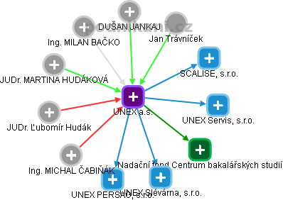 UNEX a.s. - náhled vizuálního zobrazení vztahů obchodního rejstříku