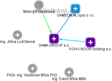 GAMA GROUP a.s. - náhled vizuálního zobrazení vztahů obchodního rejstříku