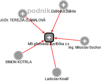 MS přehrada Bystřička z.s. - náhled vizuálního zobrazení vztahů obchodního rejstříku
