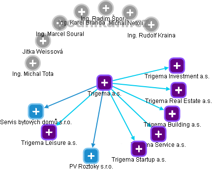 Trigema a.s. - náhled vizuálního zobrazení vztahů obchodního rejstříku